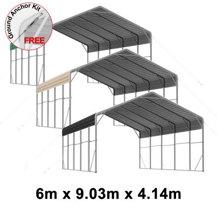 Double Carport 6m x 9.03m x 4.14m Backyard Portable Vehicle & Boat Shelter with Wrapped Roof
