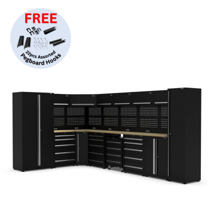 UltraTools 2450/4300mm x 550mm x 2025mm Black Economy Workshop Garage Storage Cabinet Set