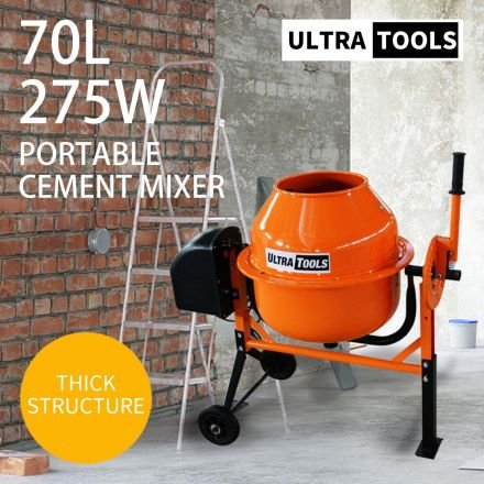 UltraTools Cement Concrete Mixer 70L Sand Gravel Portable 275W Motor Size