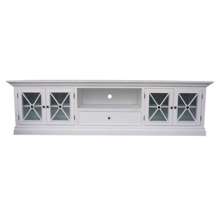 Hamptons Halifax Criss Cross Glass Door TV Entertainment Unit / Stand Black White