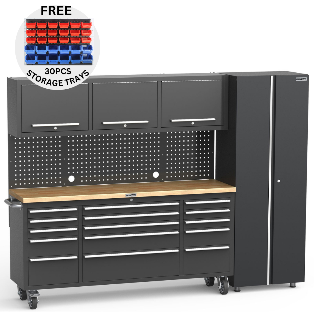 Shop Ultratools Black 72 Mobile Work Bench With 15 Drawers Tool Chest And 3 Overhead Cabinet 1 7714