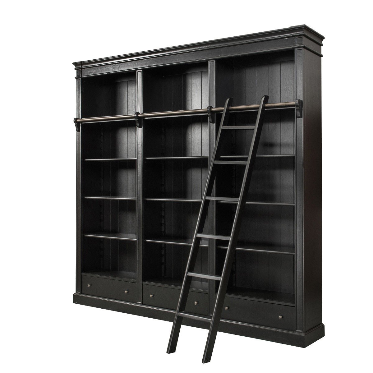 Library Bookcase With Ladder Black, Library Bookcase With Ladder