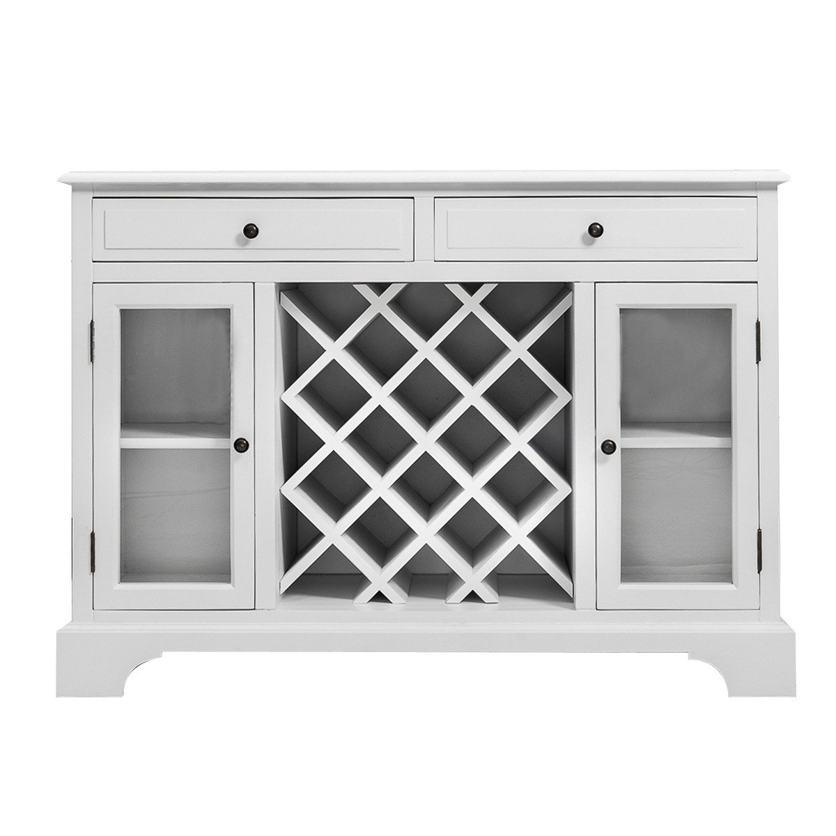Shop Hamptons Modern 2 Drawer & 2 Glass Door Wine Rack Sideboard Buffet  Cabinet White Online - Wholesales Direct