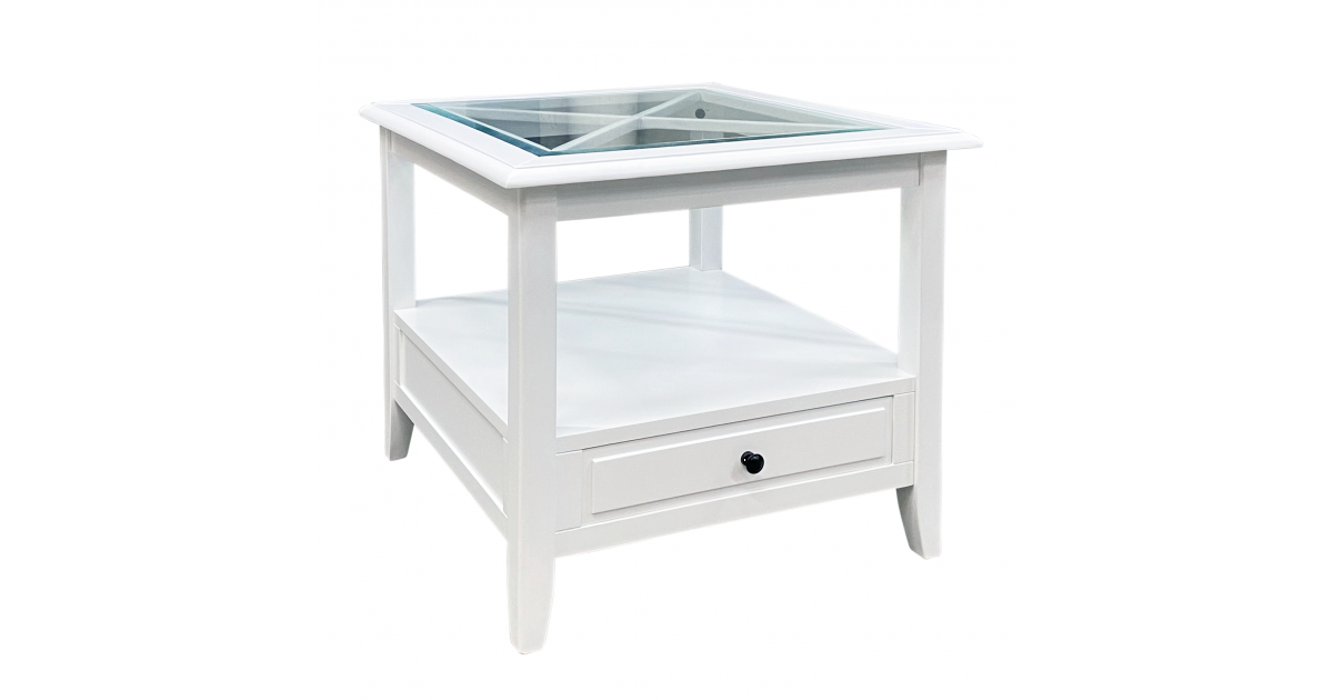 Shop Hamptons Coastal Glass Cross Side Table with Drawer Online
