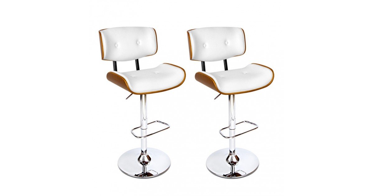 Shop Artiss Set of 2 Wooden Gas Lift Bar Stool White and Chrome Online