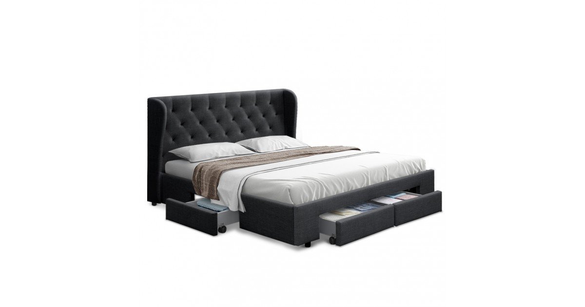 Artiss size bed frame base sales mattress with storage drawer fabric mila