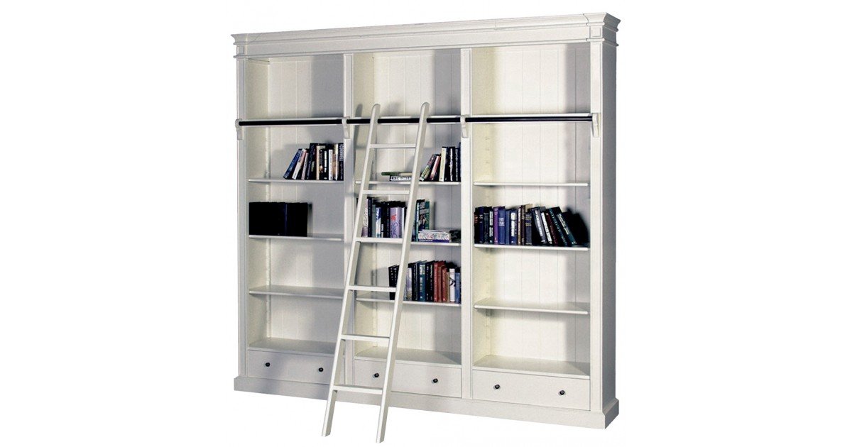 Shop Hamptons Open Library Bookcase with Ladder White Online