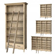 French Provincial Extendable Library Bookcase Natural Ash with Ladder