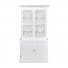 Hamptons Halifax Criss Cross Glass Door Display Hutch and Buffet Cabinet Bookcase in Black White
