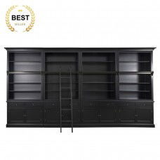 Hamptons Halifax Hutch Open Extendable Bookcase Buffet 486cm - 604cm Wide with Ladder Black