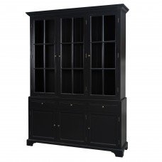 Hamptons Buffet and Hutch Glass Display Cabinet Bookcase in White Black