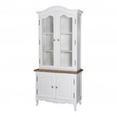 French Provincial Vintage Glass Display Buffet and Hutch Cupboard Cabinet in White