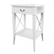 Hamptons Cross White Bedside Lamp Table with Drawer Right Handle