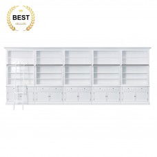 Hamptons Halifax Hutch Open Extendable Bookcase Buffet 486cm - 604cm Wide with Ladder White