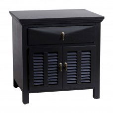 Hamptons Louvre Black Bedside Table 1 Drawer with Door 