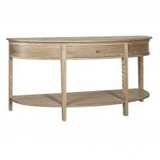 Hamptons Coastal Half-Moon Curve Hallway Console Table in Natural Ash with 1 Drawer and Dentil Molding Design
