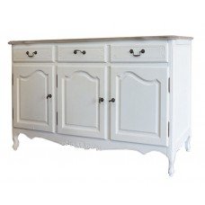 French Provincial Vintage Furniture Classic Buffet in Louise White with Oak Top