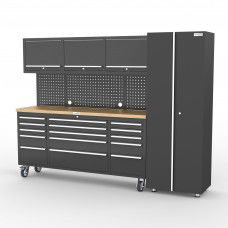 UltraTools Black 72" Mobile Work Bench with 15 Drawers Tool Chest & 3 Overhead Cabinet + 1 Standing Cabinet