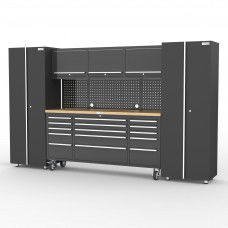 UltraTools Black 72" Mobile Work Bench with 15 Drawers Tool Chest & 3 Overhead Cabinet + 2 Standing Cabinets