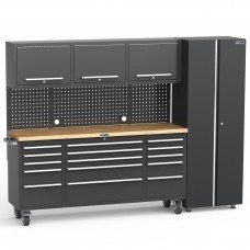 UltraTools Black 72" Mobile Work Bench with 15 Drawers Tool Chest & 3 Door Cabinet + 1 Standing Cabinet