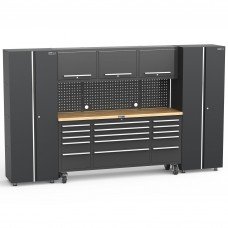 UltraTools Black 72" Mobile Work Bench with 15 Drawers Tool Chest & 3 Door Cabinet + 2 Standing Cabinets