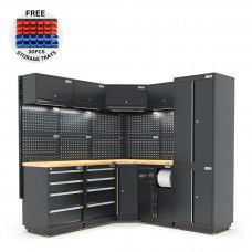 UltraTools 1385/2610mm OR 1978/1978mm x 580mm x 2020mm Black Semi-Industrial Workshop Garage Storage Corner Cabinet Set