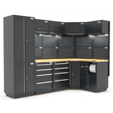 UltraTools 1385/2610mm OR 1978/1978mm x 580mm x 2020mm Black Semi-Industrial Workshop Garage Storage Corner Cabinet Set