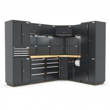 UltraTools 1978/2610mm x 580mm x 2020mm Black Semi-Industrial Workshop Garage Storage Cabinet Set