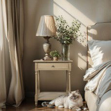 French Provincial Country Bedside Lamp Table Nightstand in Natural