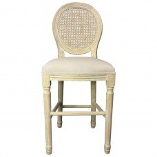 Louis Rattan Bar Stool French Provincial Upholstered Washed Natural or White