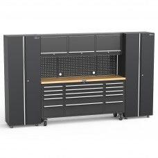 UltraTools Black 72" Mobile Work Bench with 15 Drawers Tool Chest & 3 Overhead Cabinet + 2 Standing Cabinets