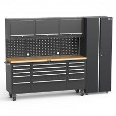 UltraTools Black 72" Mobile Work Bench with 15 Drawers Tool Chest & 3 Overhead Cabinet + 1 Standing Cabinet