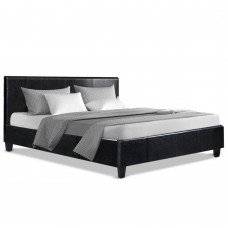 Queen Pvc Leather Bed Frame Black