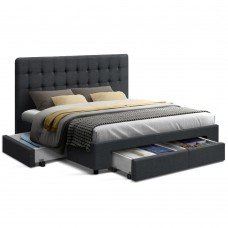 Fabric Bed Frame With Storage Drawers Dark Grey
