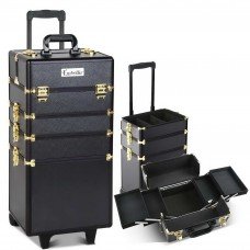 7 In 1 Portable Beauty Make Up Cosmetic Trolley Case Black Gold