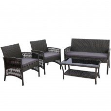 Gardeon Outdoor Furniture Rattan Set Wicker Cushion 4pc Dark Grey