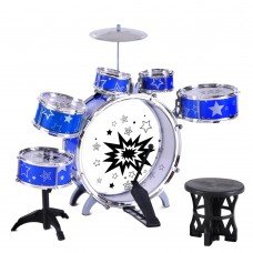 Kids Drums Play Set 8 Pcs With Seat - Blue