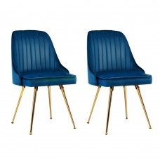 Artiss Set Of 2 Dining Chairs Retro Chair Cafe Kitchen Modern Metal Legs Velvet Blue