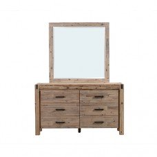 Dresser With 6 Storage Drawers In Solid Acacia & Veneer With Mirror In Oak Colour