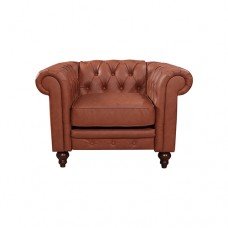 Single Seater Brown Sofa Armchair For Lounge Chesterfireld Style Button Tufted In Faux Leather