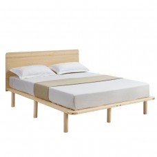 Natural Solid Wood Bed Frame Bed Base With Headboard King Single
