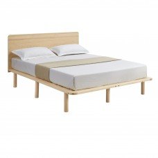 Natural Solid Wood Bed Frame Bed Base With Headboard Double