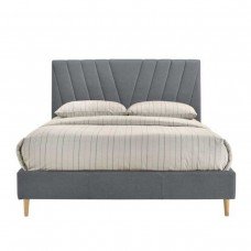 Modern Contemporary Upholstered Fabric Platform Bed Base Frame Queen Light Grey