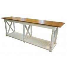 Farmhouse Style Country Rustic Cross White Console table with Natural Oak Top