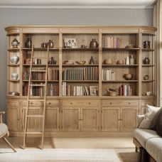 French Provincial Natural Buffet and Hutch Bookcase Sideboard Cabinet with Ladder(Pre-order extra $1,000 Early Bird discount!)