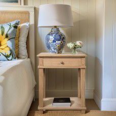 Hamptons Halifax One Drawer Bedside Lamp Table Nightstand - Natural Ash
