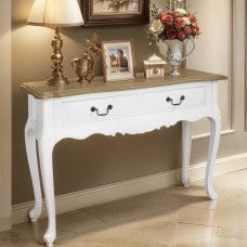 French Provincial Classic White 2 Drawer Console Hallway Table with Ash Top