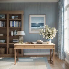 Hamptons Halifax Side Cross Console Hall Table/ Study Desk in Natural Ash