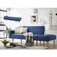 3 Seater Fabric Sofa Bed With Ottoman - Blue