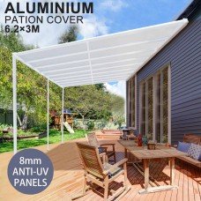 DIY 8mm Anti UV Panels Pergola Kit Outdoor Patio Deck Cover Roof 6.2 x 3m Verandah Aluminum